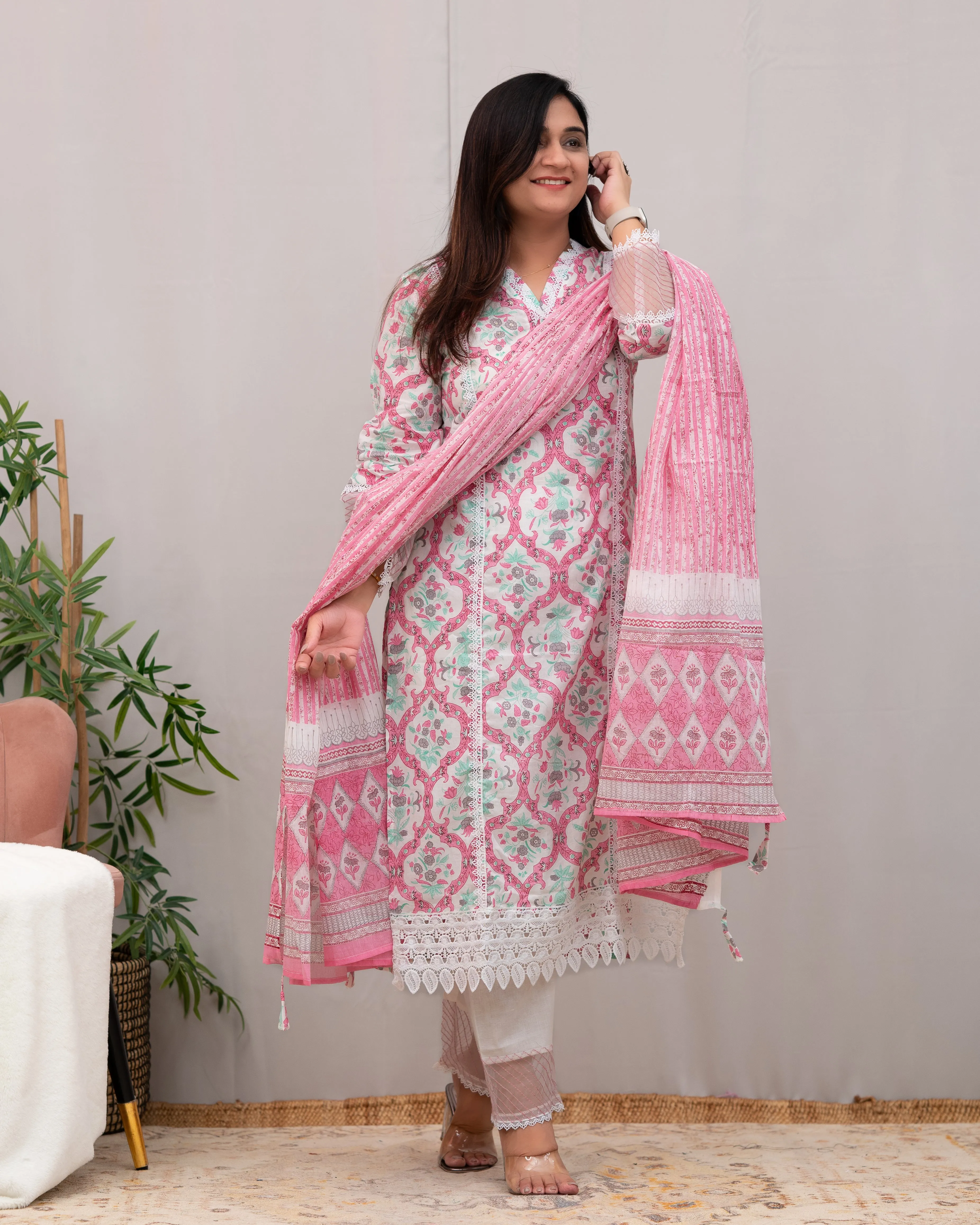 Shabana Cotton Pakistani Suit with Lace Detailing