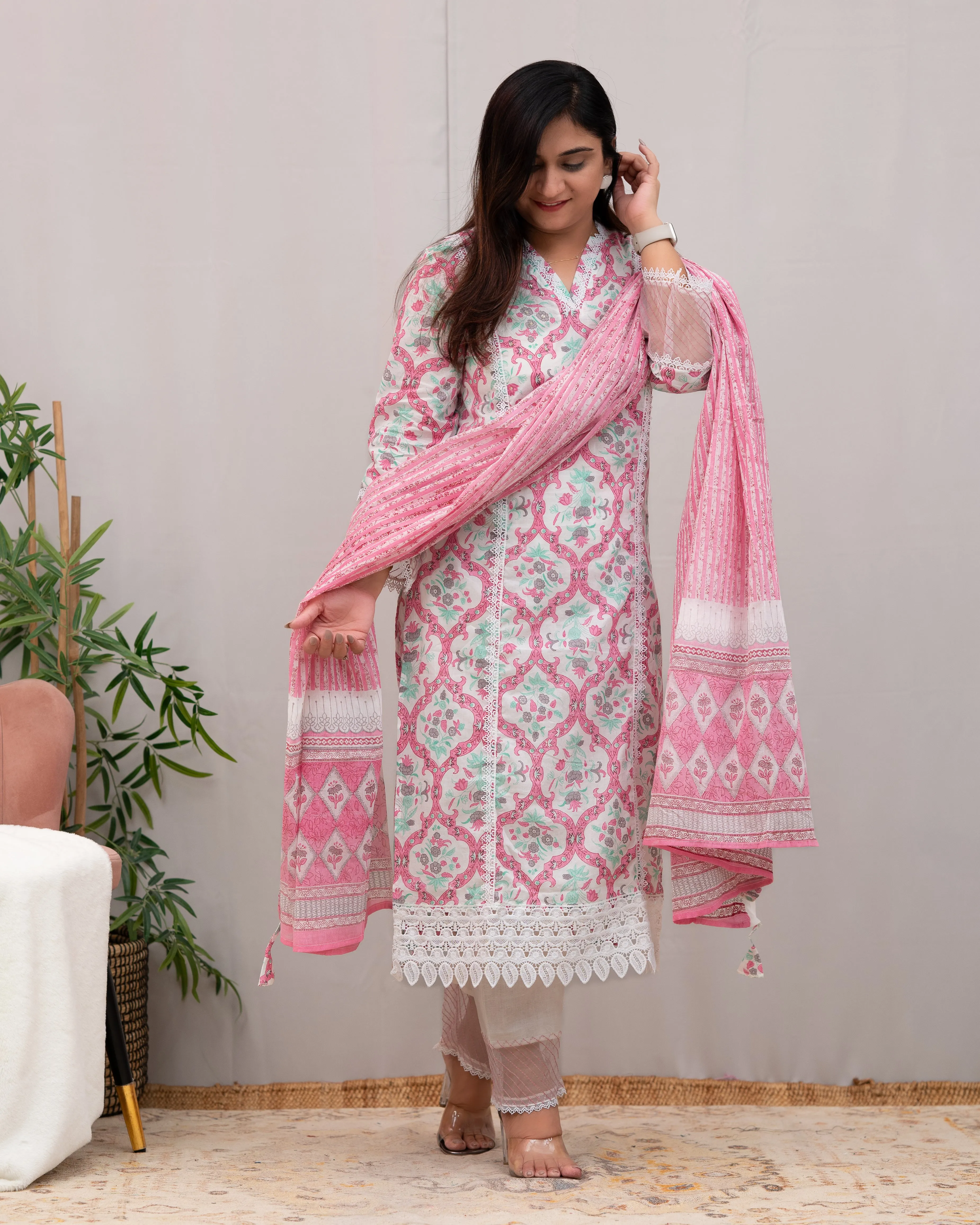 Shabana Cotton Pakistani Suit with Lace Detailing