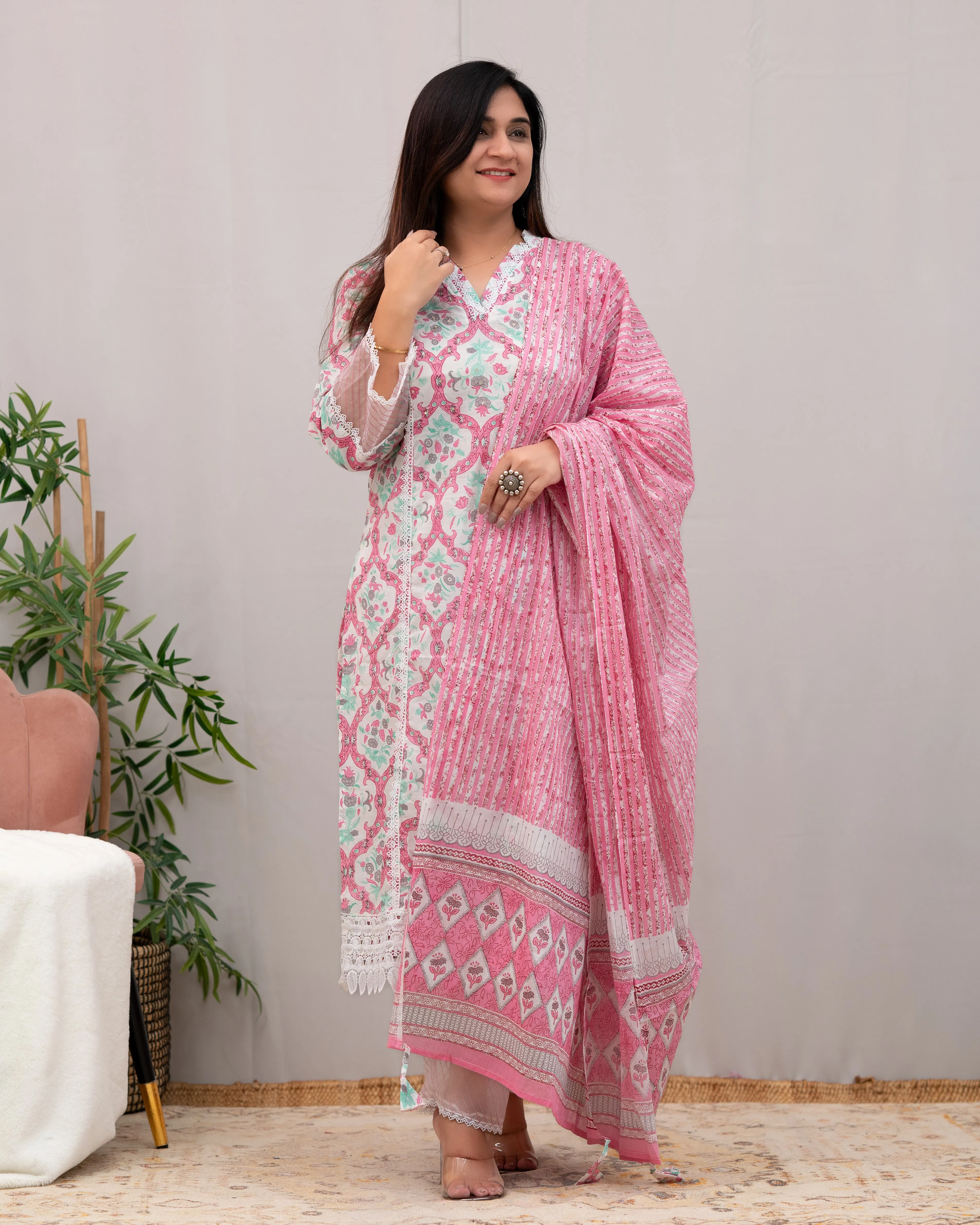 Shabana Cotton Pakistani Suit with Lace Detailing