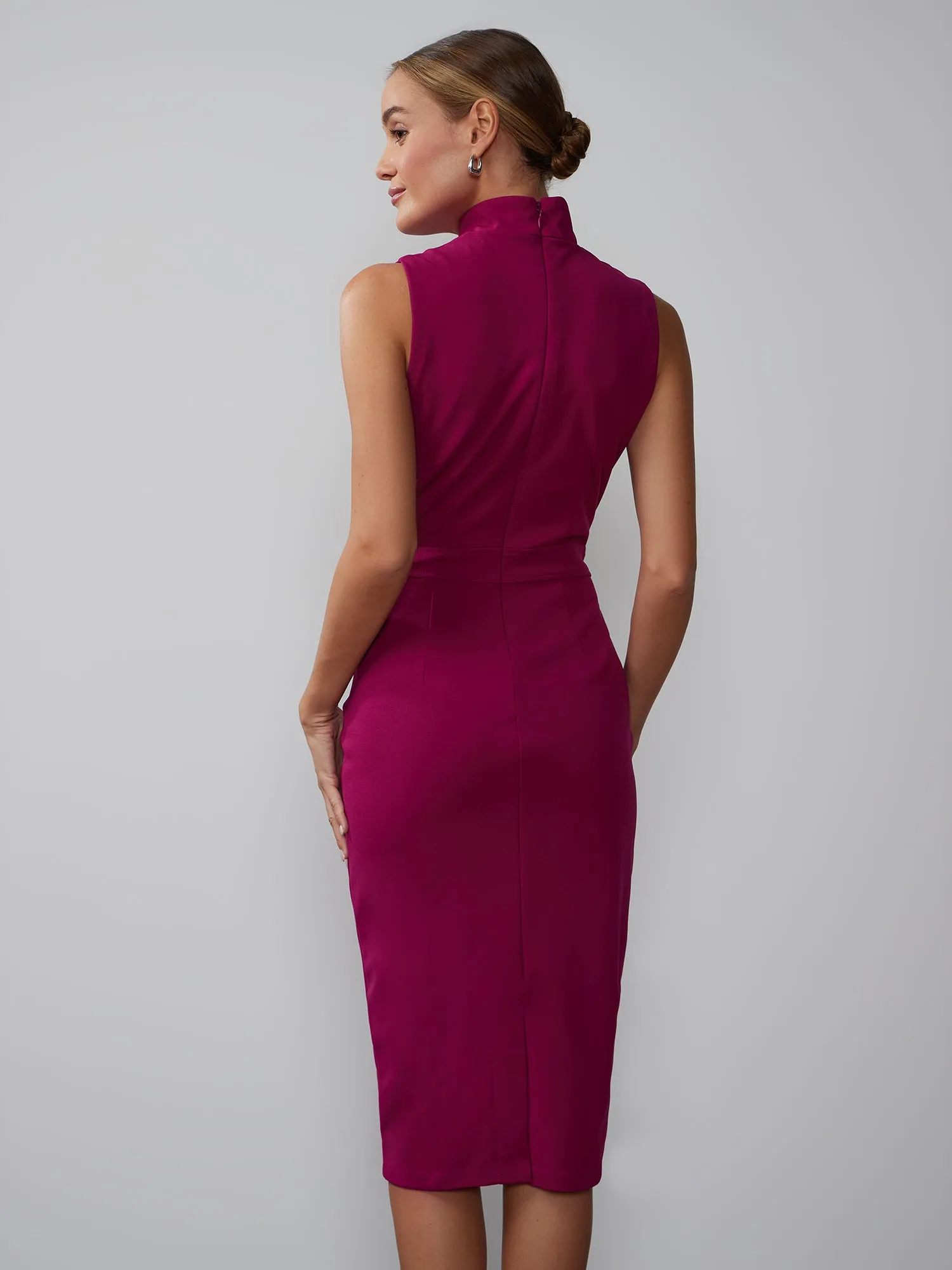 Sleeveless Bow Detail Fitted Sheath Dress