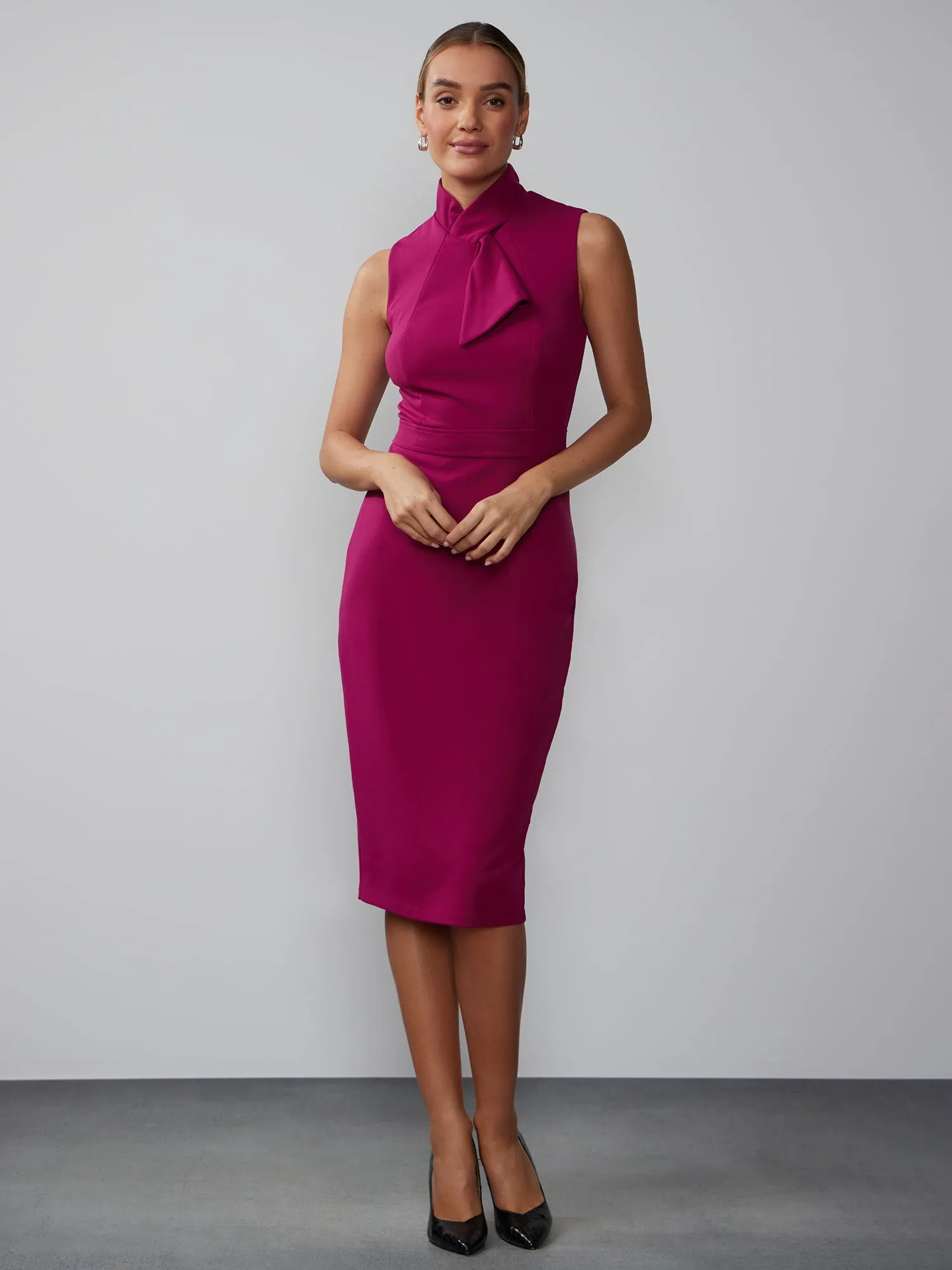 Sleeveless Bow Detail Fitted Sheath Dress