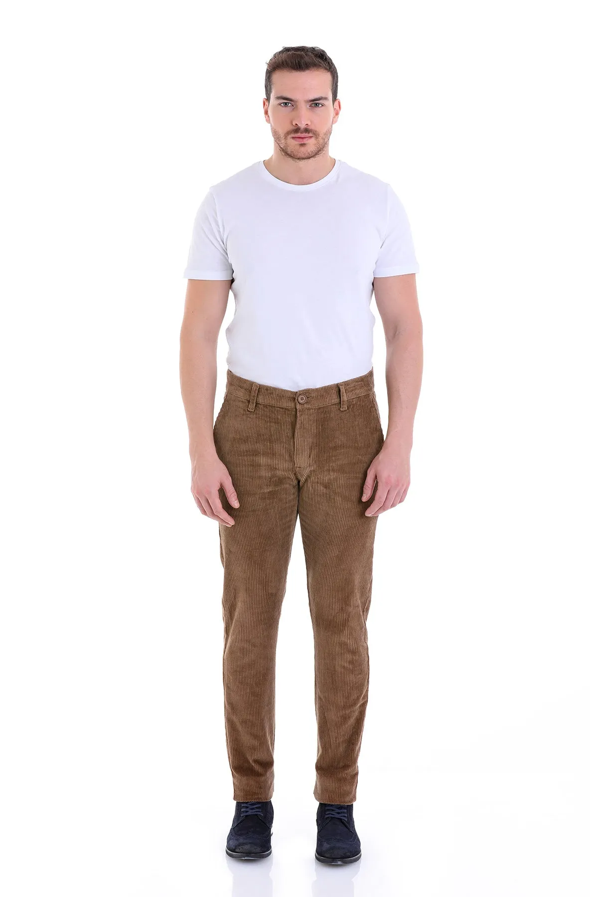 Slim Fit Brown Side Pocket Low Waist Cotton Dress Pants