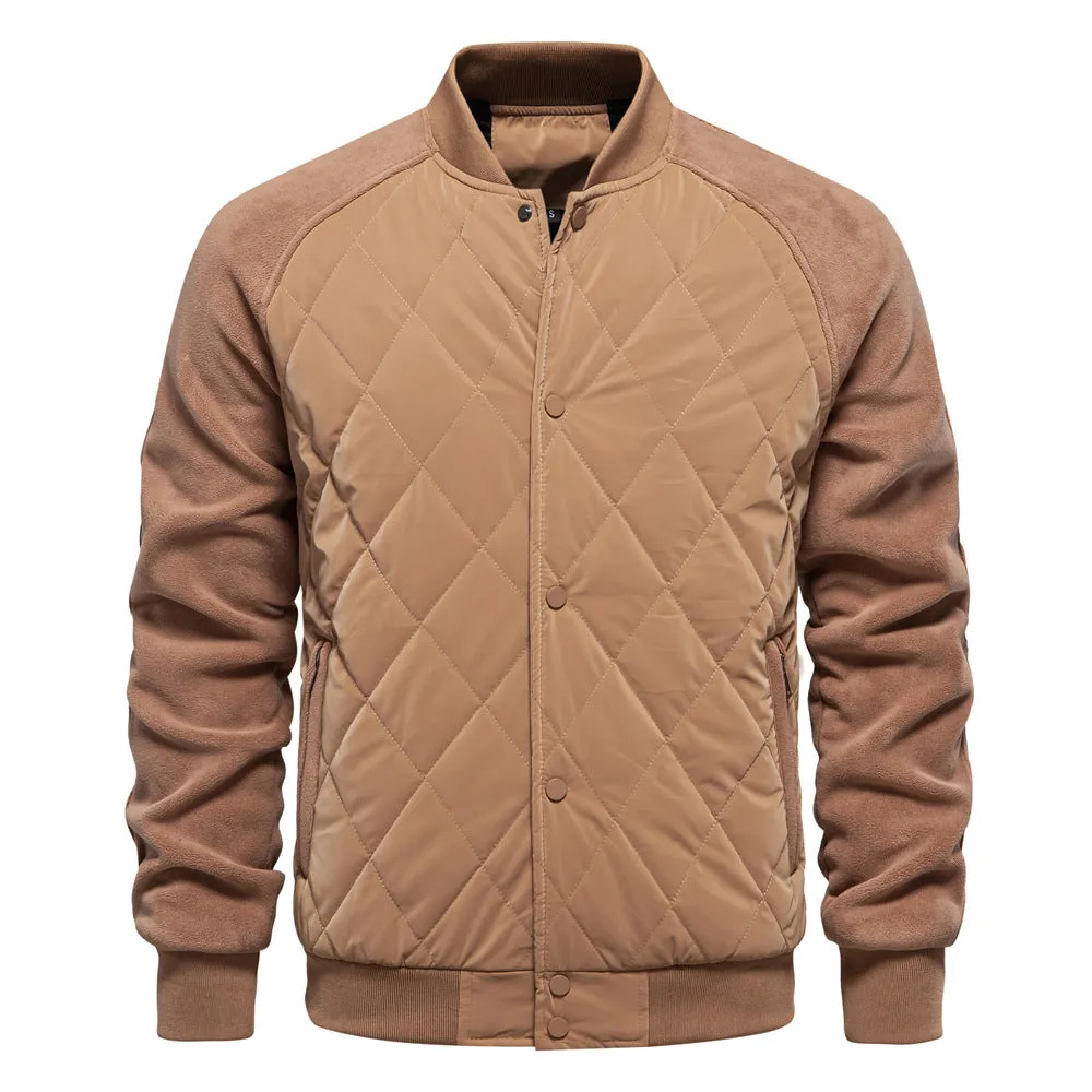 Stylish Men's Fleece-Lined Quilted Jacket with Double Pockets & Raglan Sleeves – Perfect Casual Top | JK812