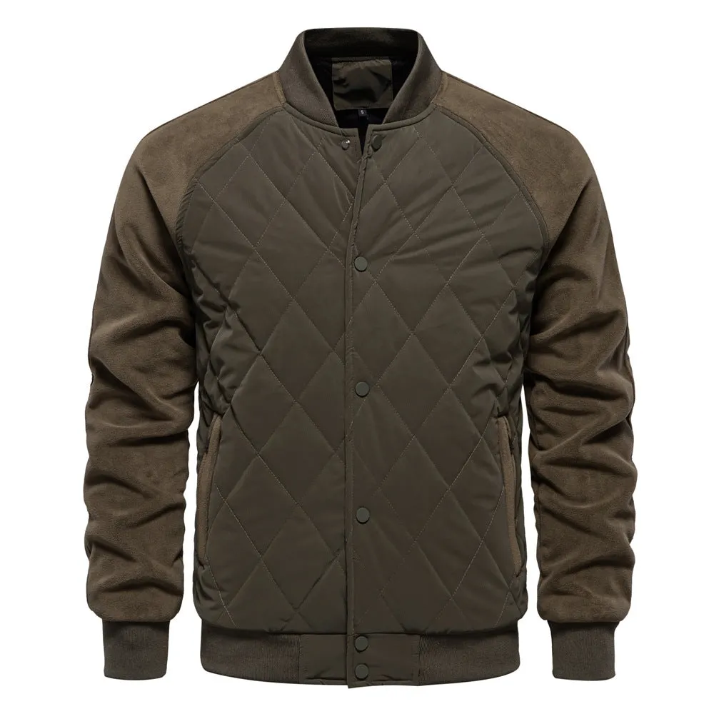 Stylish Men's Fleece-Lined Quilted Jacket with Double Pockets & Raglan Sleeves – Perfect Casual Top | JK812