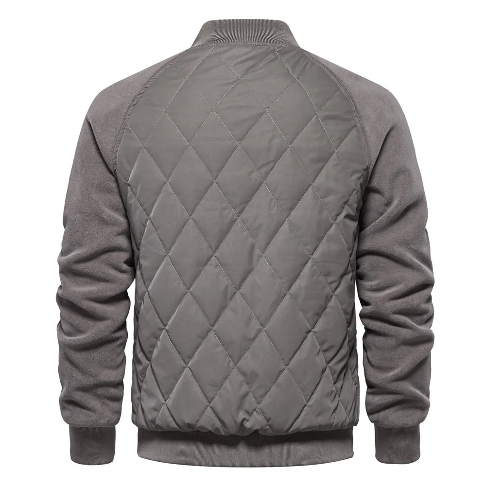 Stylish Men's Fleece-Lined Quilted Jacket with Double Pockets & Raglan Sleeves – Perfect Casual Top | JK812