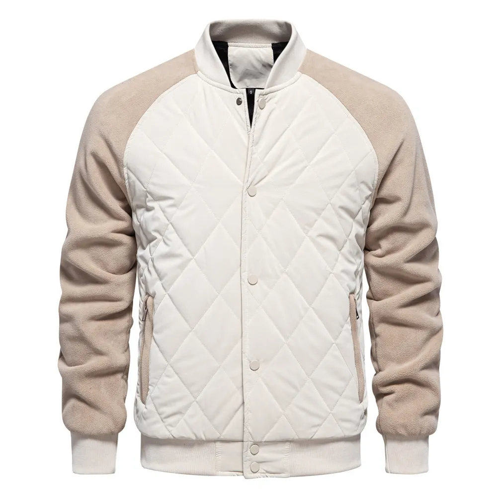 Stylish Men's Fleece-Lined Quilted Jacket with Double Pockets & Raglan Sleeves – Perfect Casual Top | JK812