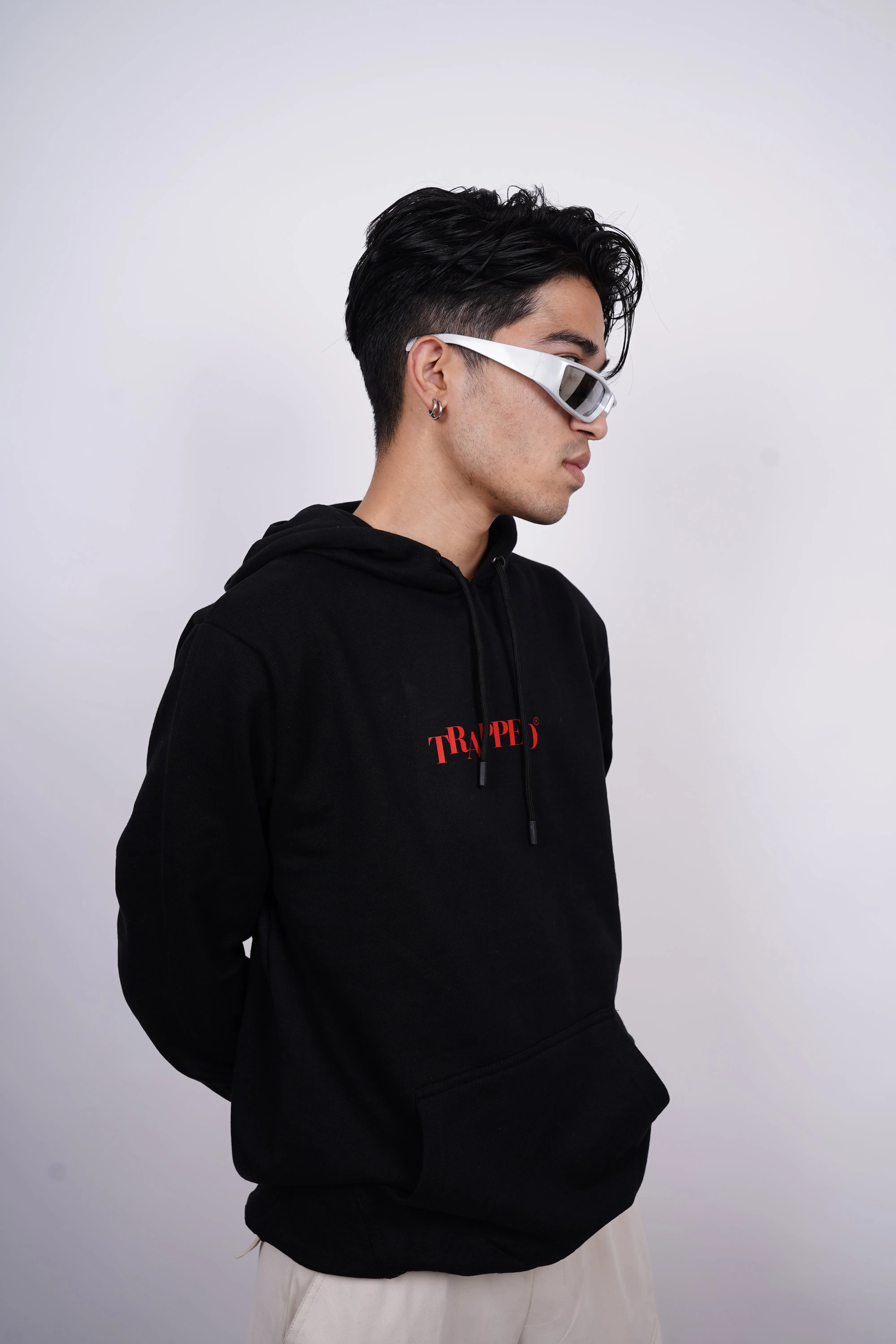 Trapped Relaxed fit Black Hoodie for Men By DemonWear