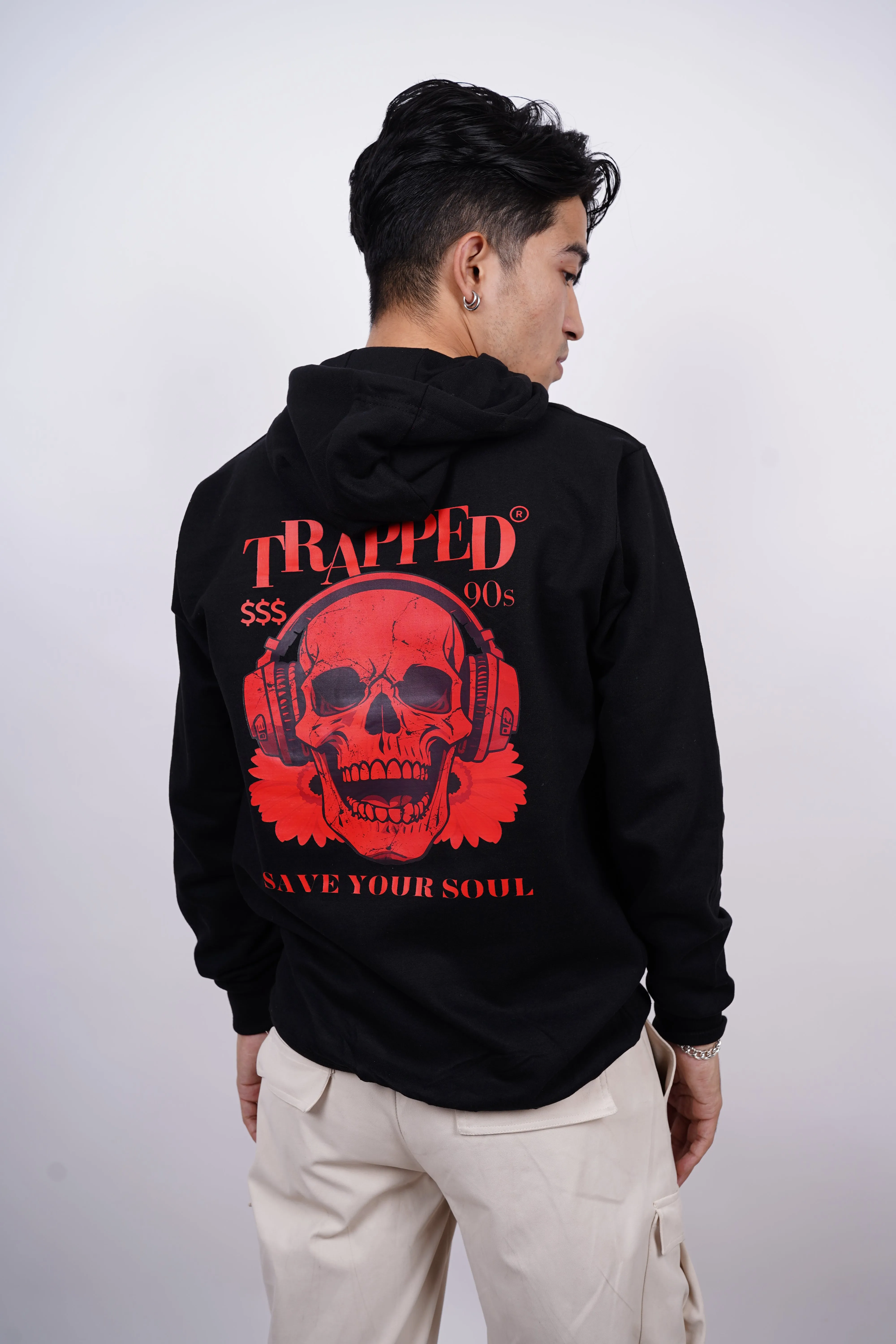 Trapped Relaxed fit Black Hoodie for Men By DemonWear