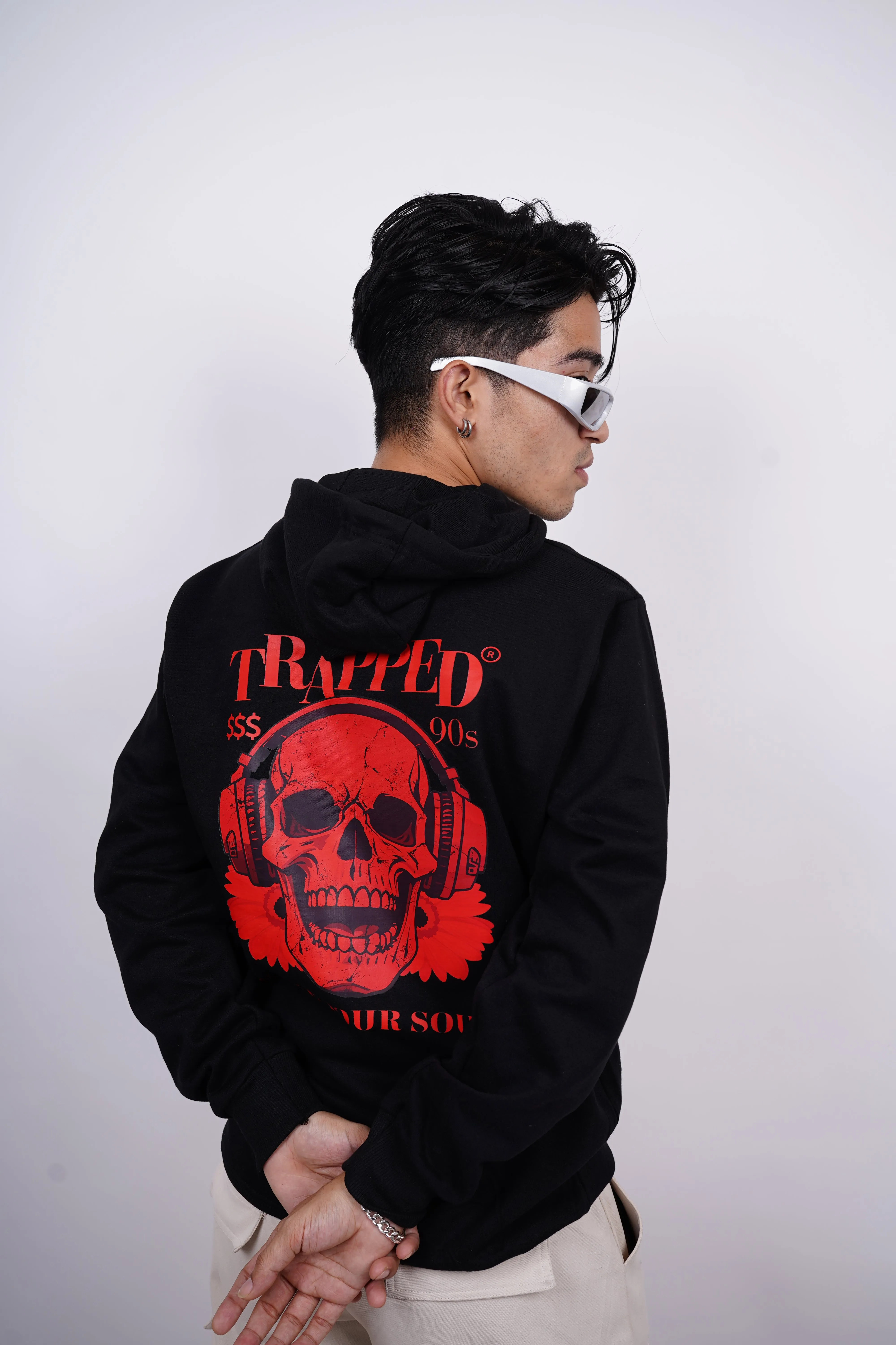 Trapped Relaxed fit Black Hoodie for Men By DemonWear