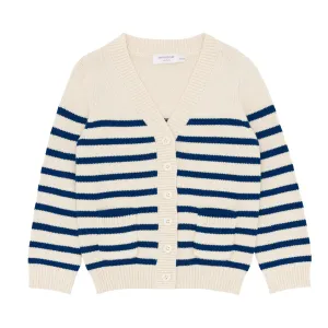 unisex breton stripe v-neck knit cardigan