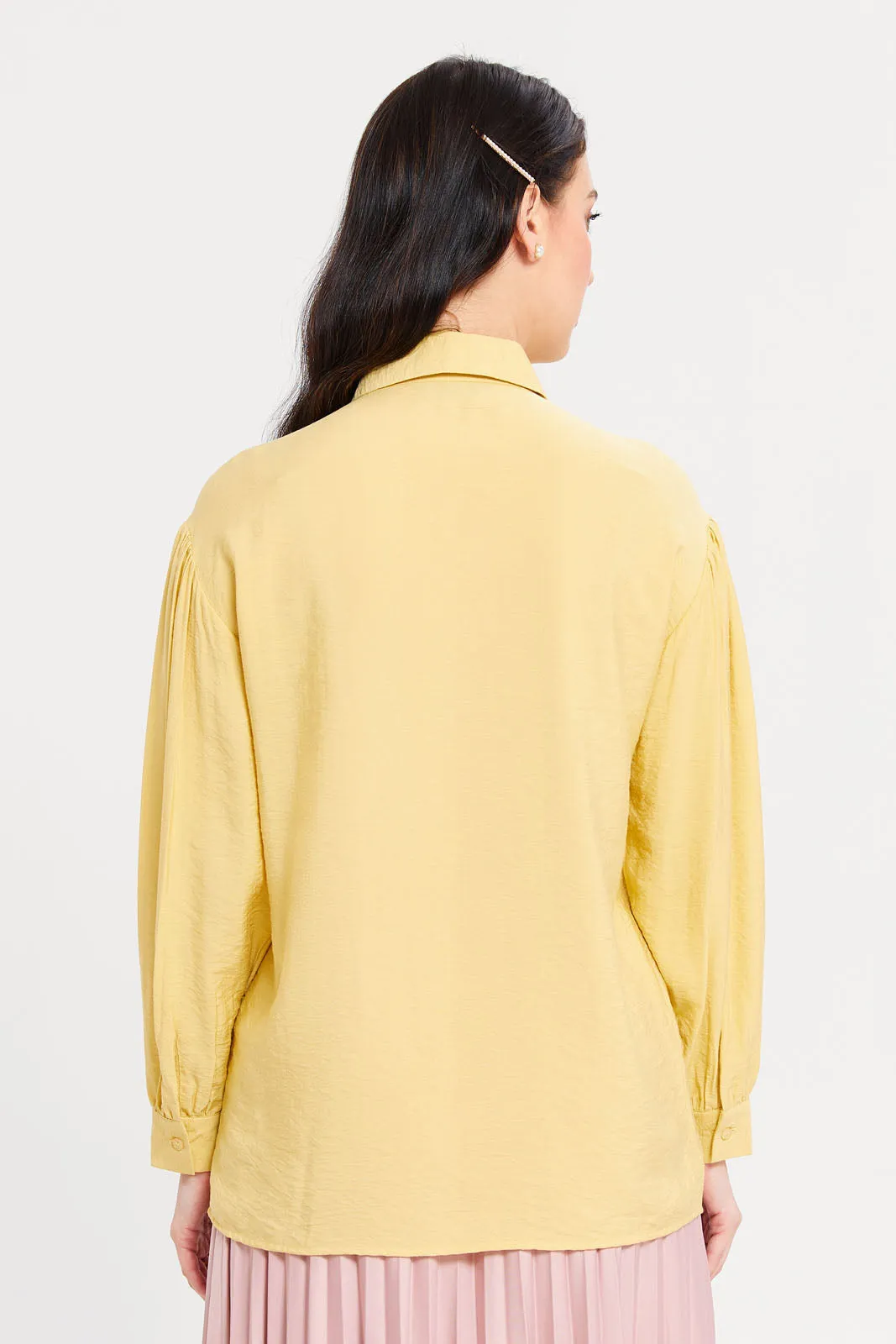 Women Yellow Embellished Trim Detailed Blouse