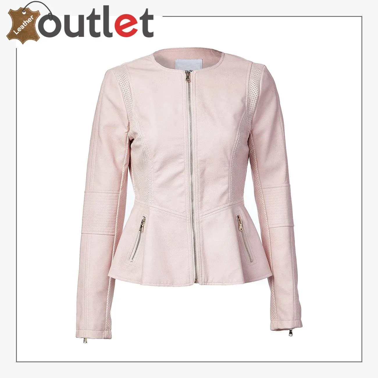 Women's Ladies Peplum Hem Faux Leather Jacket